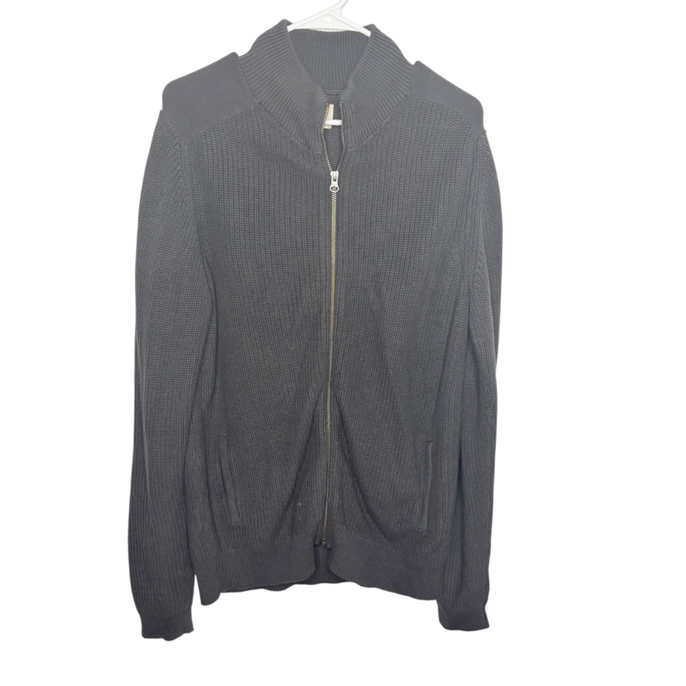 Pact Sweater Men medium Charcoal Heather Double Knit Modern Zip Organic